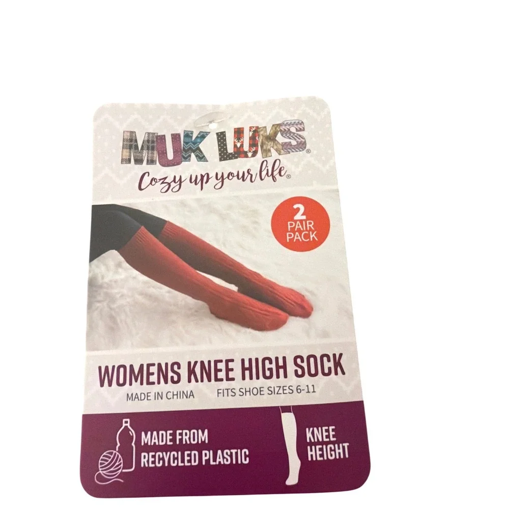 Muk Luks Womens‎ Knee High Socks 2 Pair Pack Black Cable Knit